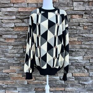 Vintage Hallet Alpaca Sweater Geometric Whimsical Peru